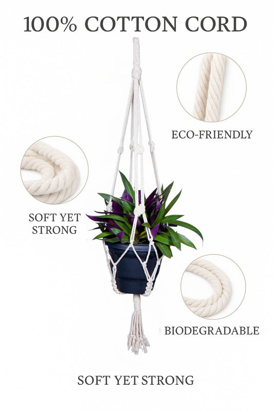 Macrame Plant Hanger – Handmade Cotton Rope Indoor & Outdoor Hanging Planters for Home Décor – Boho Style Hanging Plant Holder for Living Room, Balcony, or Garden" ( Set of 2 )